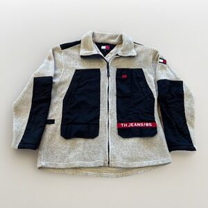 Vintage Tommy Hilfiger Jacket Mens XL Sherpa Deep Pile Oatmeal Y2K Colorblock